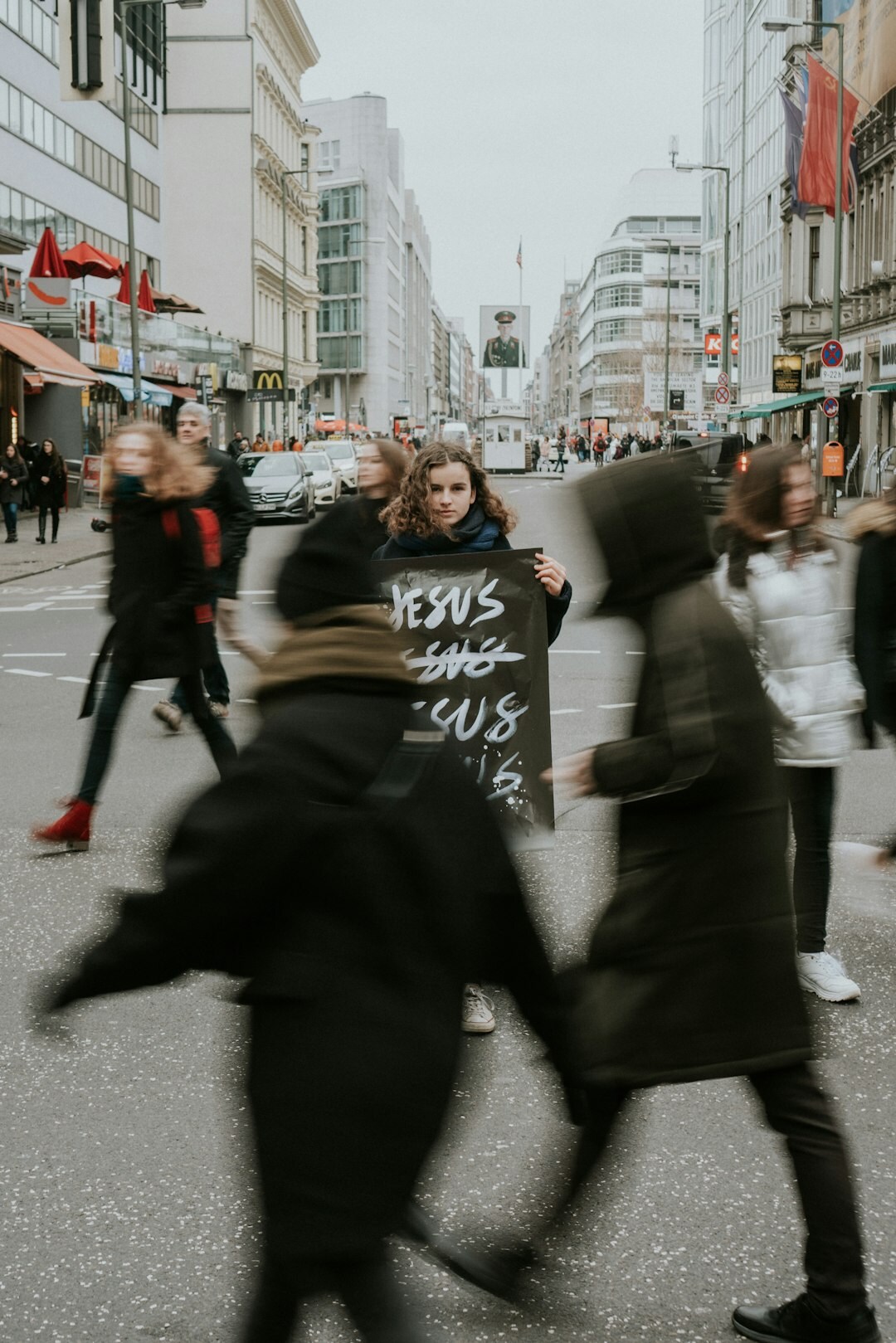 people protesting in street